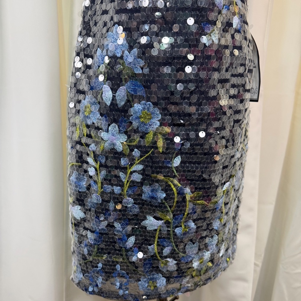 NWT Aidan by Aidan Mattox ‘Floral Embroidered Sequin Dress’ in “Dusty Blue” Sz 2 - Picture 6 of 16